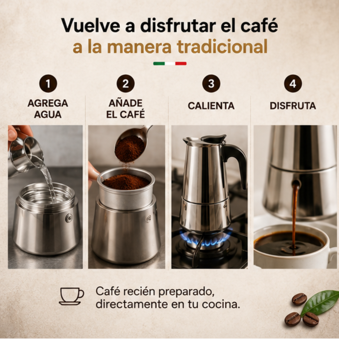 ☕ Cafetera Italiana Moka de Acero Inoxidable | Café Intenso y Aromático en Casa