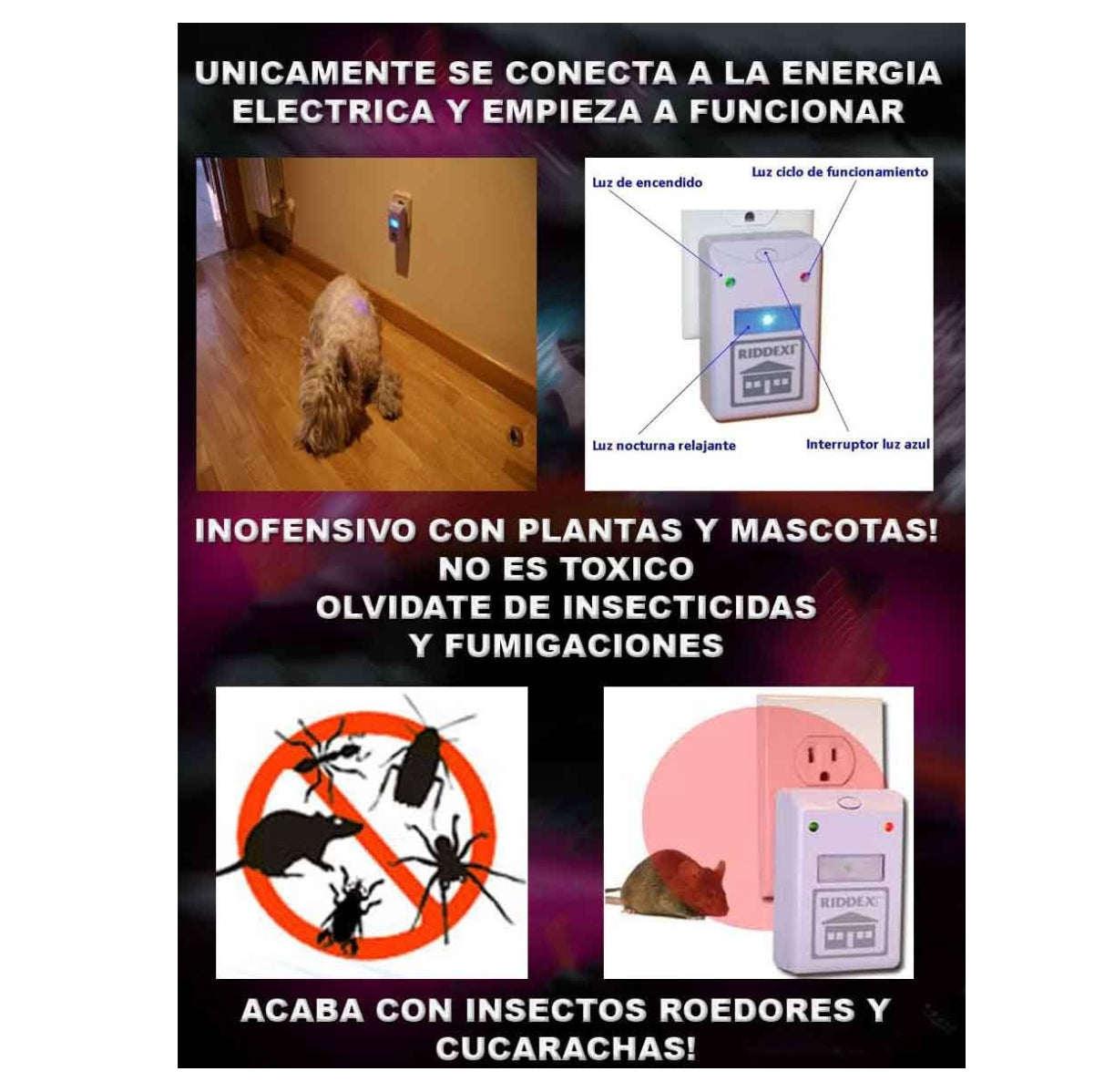 Riddex® Plus – Repelente Eléctrico Antiplagas Elimina plagas sin veneno ni químicos en tu hogar.