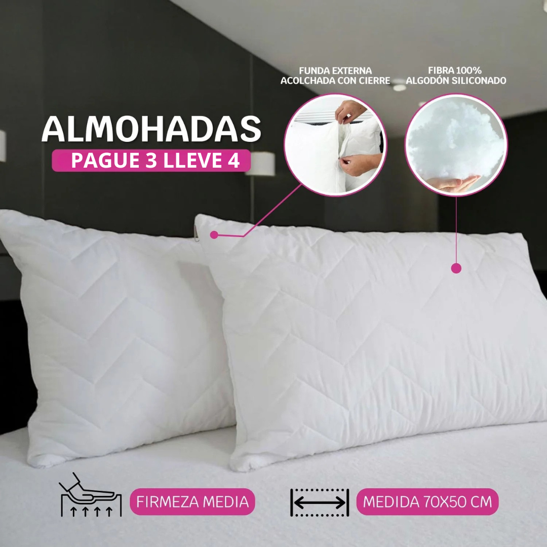 PAGUE 3 LLEVE 4❗ Almohada de Algodón Siliconado con Cremallera 50×70 cm