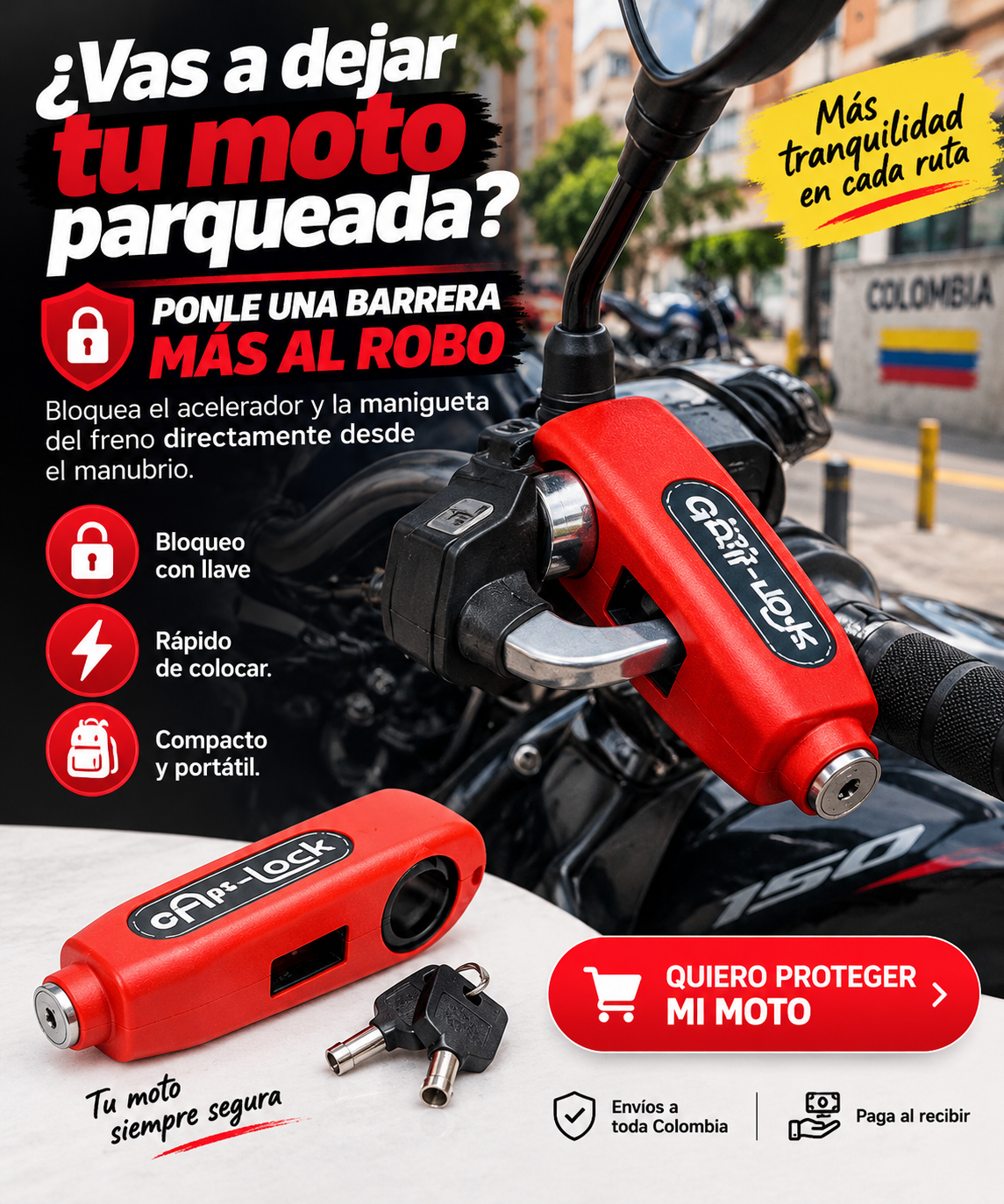 🔐 Candado Antirrobo para Manubrio de Moto | Bloquea Freno y Acelerador en Segundos