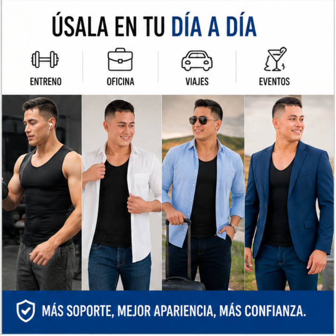 Camisilla de Compresión para Hombre | Reduce Visualmente el Abdomen y Mejora tu Postura al Instante