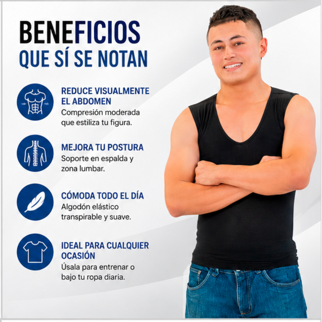 Camisilla de Compresión para Hombre | Reduce Visualmente el Abdomen y Mejora tu Postura al Instante