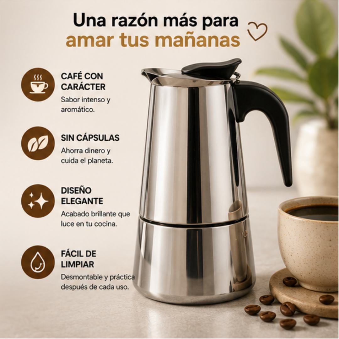 ☕ Cafetera Italiana Moka de Acero Inoxidable | Café Intenso y Aromático en Casa