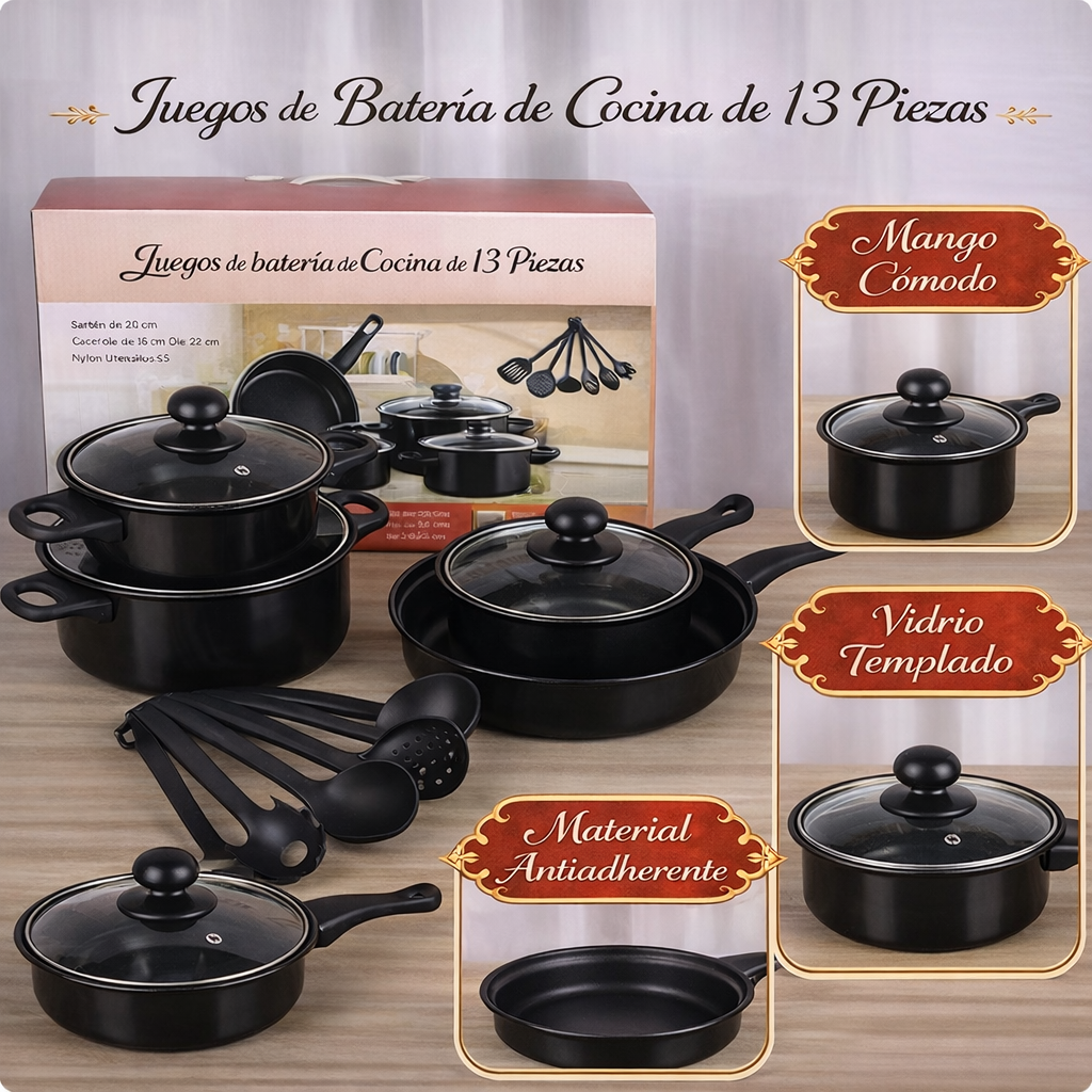 Juego de Cocina 13 Piezas (Producto Antiadherente)