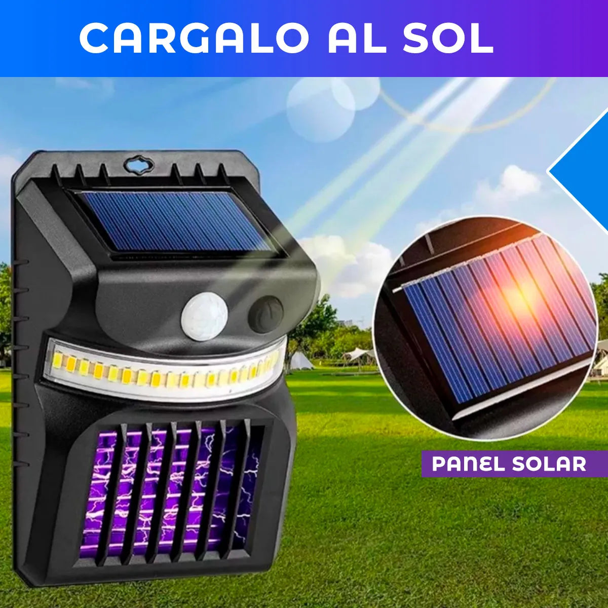 Lámpara Solar LED Mata Mosquitos UV para Exteriores