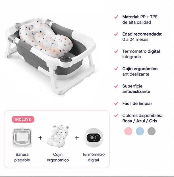 Bañera Plegable para Bebé – Seguridad y Comodidad Máxima – Disfruta de un baño tranquilo cada día
