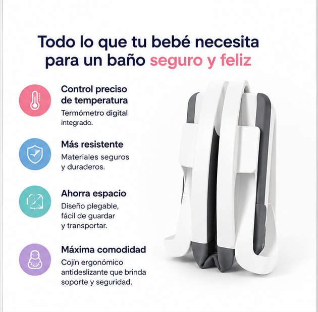 Bañera Plegable para Bebé – Seguridad y Comodidad Máxima – Disfruta de un baño tranquilo cada día